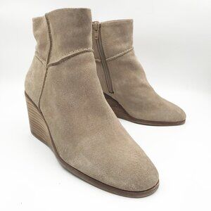 LUCKY BRAND Zollini Wedge Heel Tan Suede Zipper Ankle Booties Womens 8.5